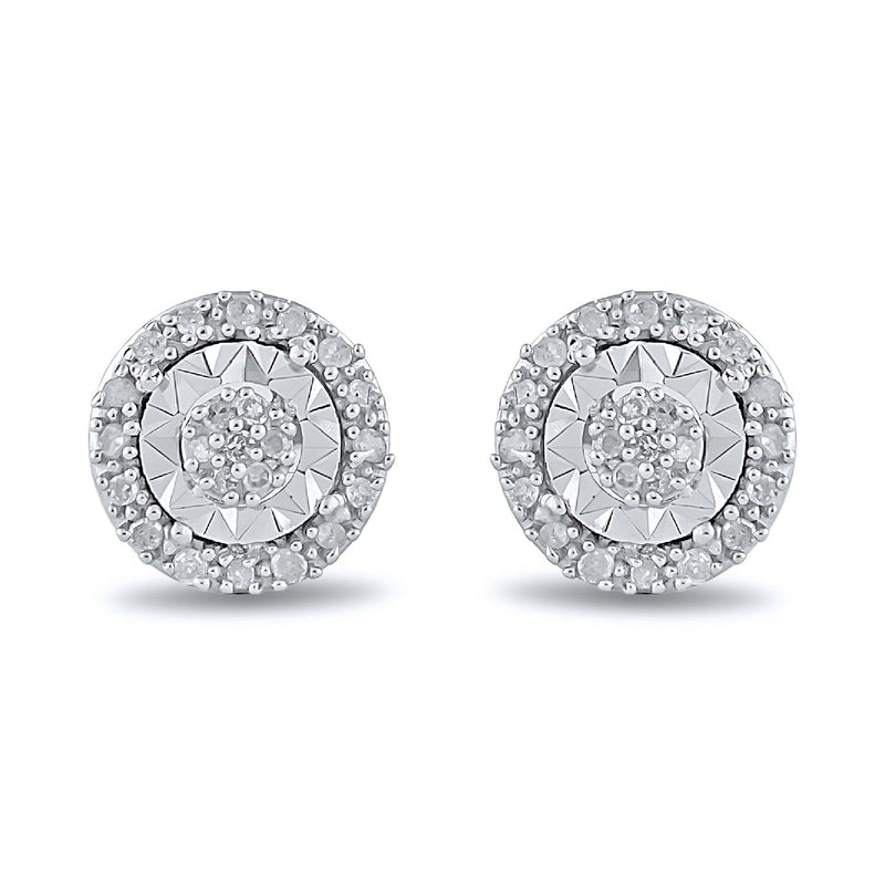 Miracle Halo Circle Stud Earrings with 0.10ct of Diamonds in Sterling Silver Earrings Bevilles 