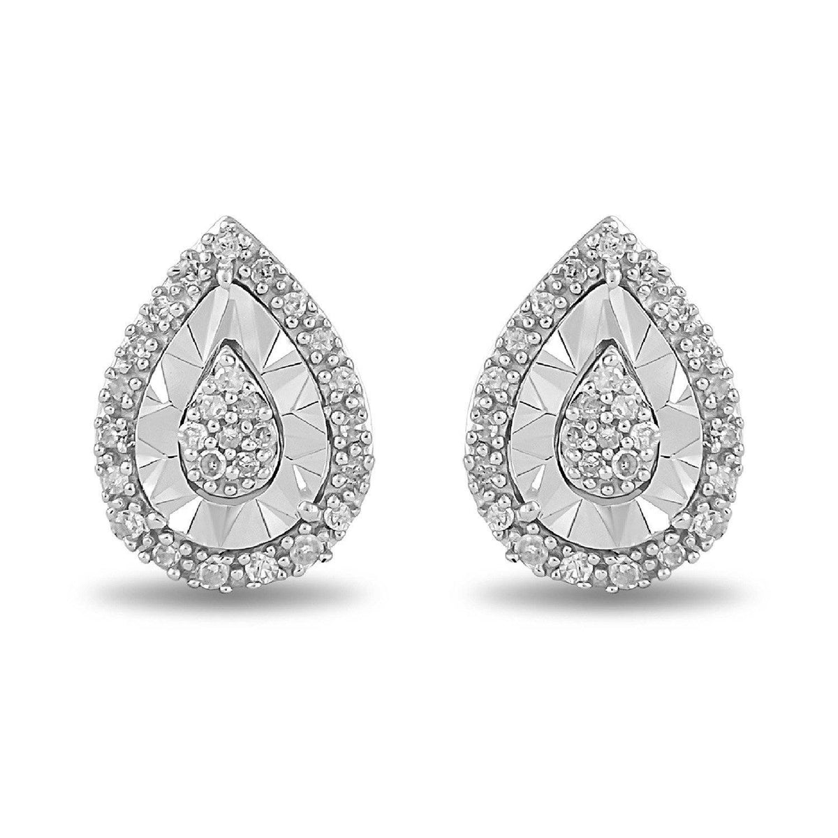 Miracle Halo Pear Stud Earrings with 0.10ct of Diamonds in Sterling Silver Earrings Bevilles 