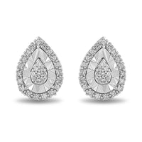 Miracle Halo Pear Stud Earrings with 0.10ct of Diamonds in Sterling Silver Earrings Bevilles 
