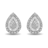 Miracle Halo Pear Stud Earrings with 0.10ct of Diamonds in Sterling Silver Earrings Bevilles 
