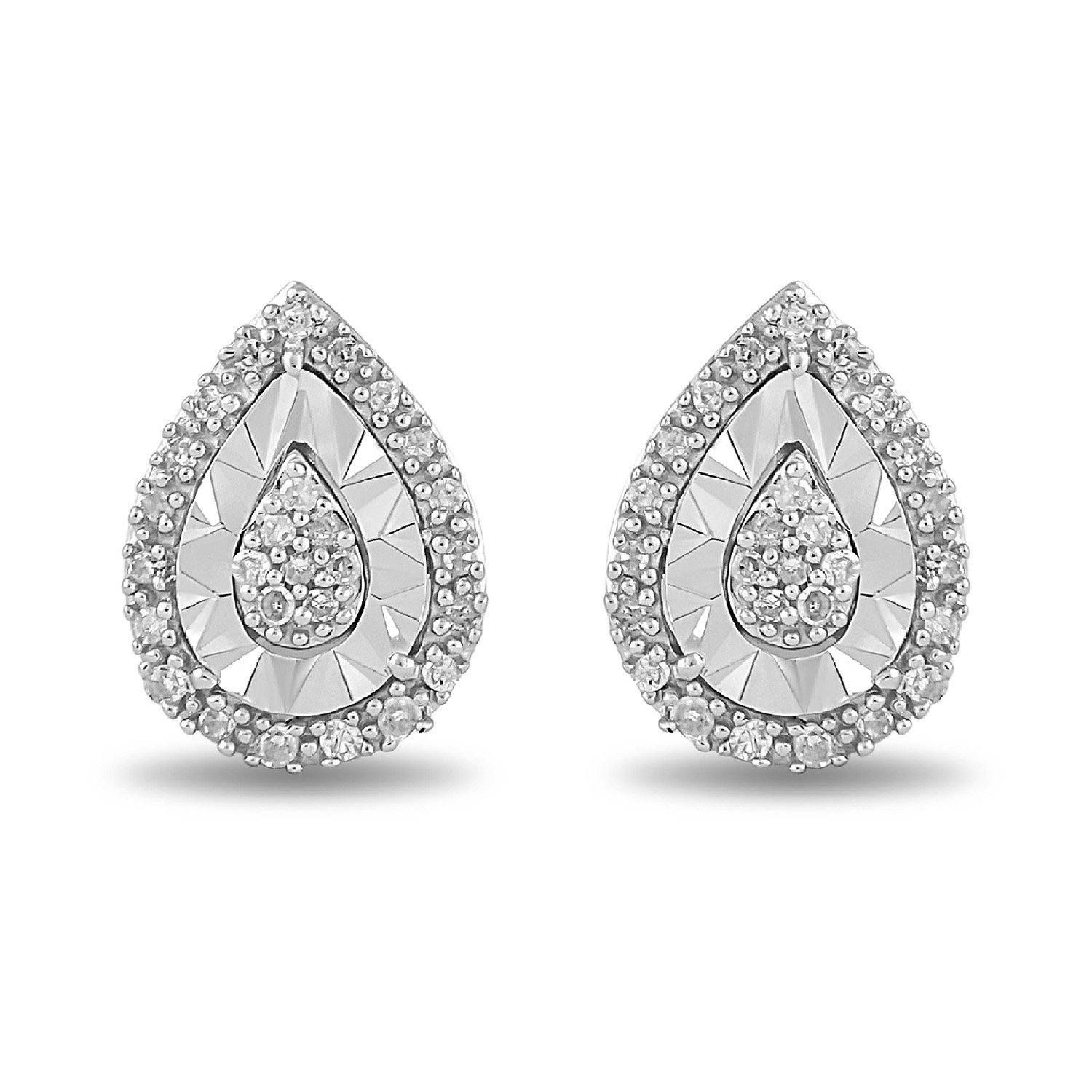 Miracle Halo Pear Stud Earrings with 0.10ct of Diamonds in Sterling Silver Earrings Bevilles 