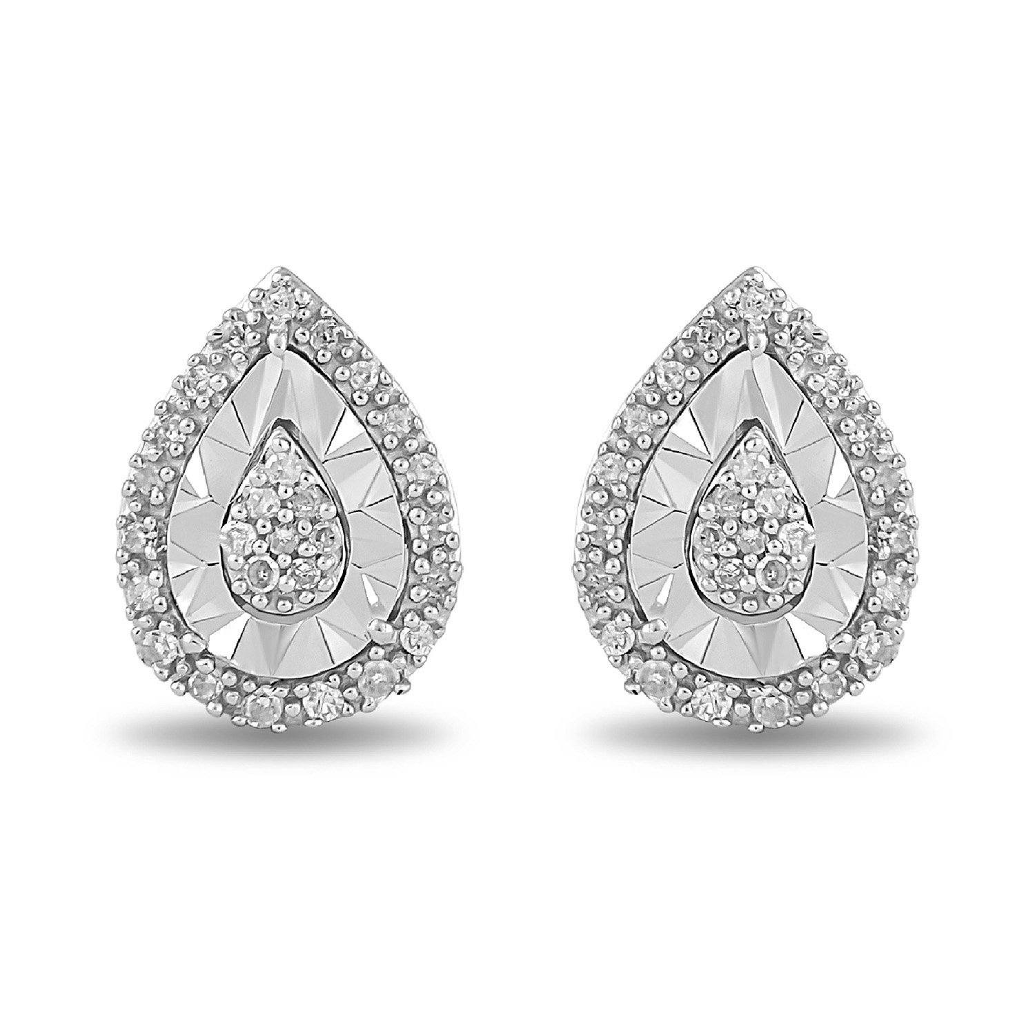 Miracle Halo Pear Stud Earrings with 0.10ct of Diamonds in Sterling Silver Earrings Bevilles 