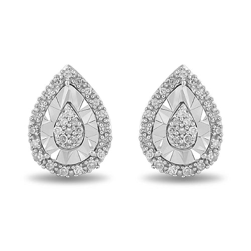 Miracle Halo Pear Stud Earrings with 0.10ct of Diamonds in Sterling Silver Earrings Bevilles 
