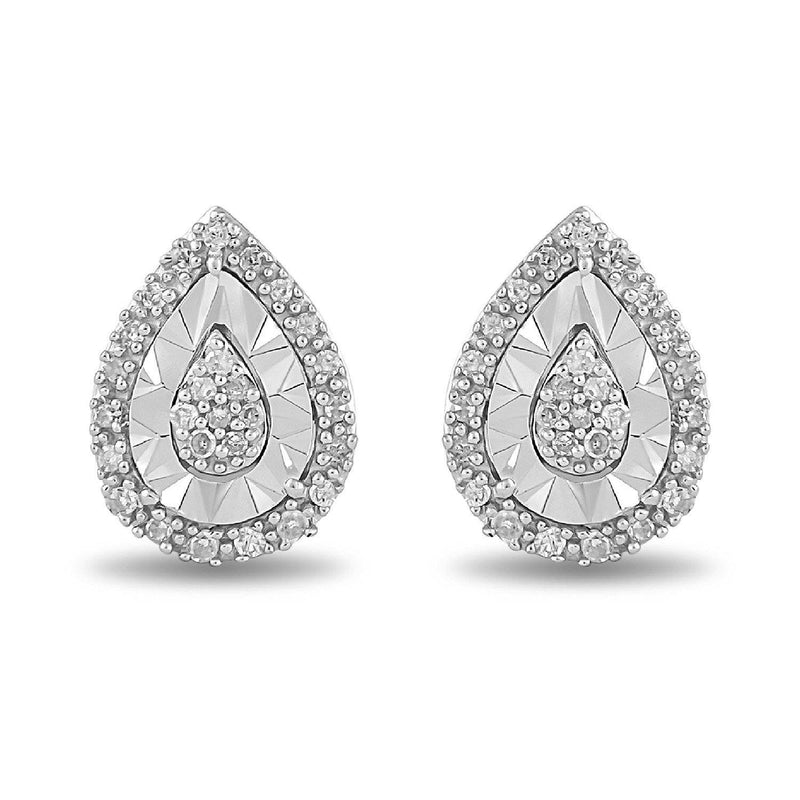 Miracle Halo Pear Stud Earrings with 0.10ct of Diamonds in Sterling Silver Earrings Bevilles 
