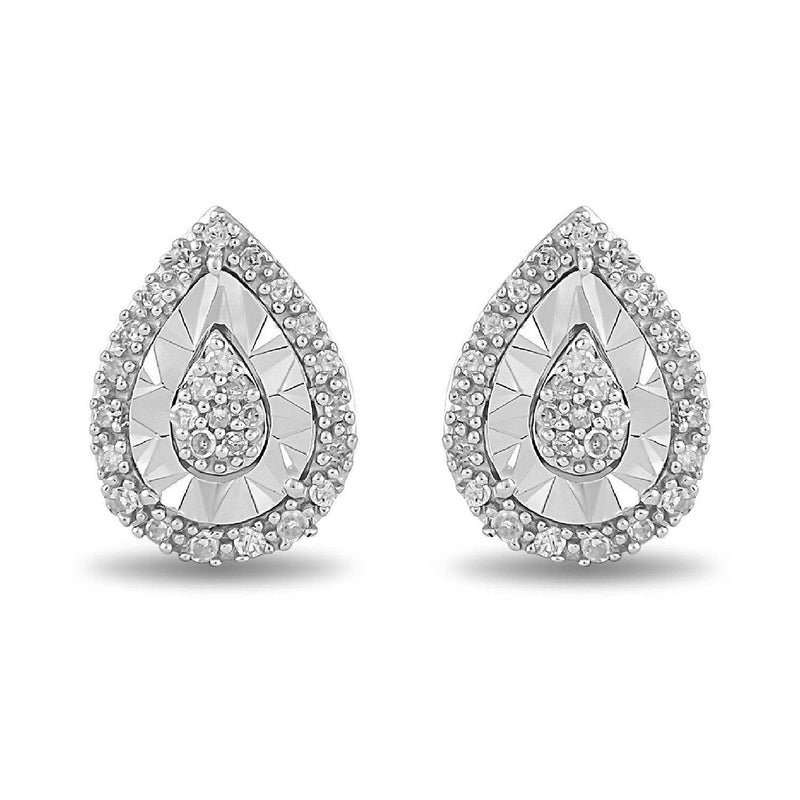 Miracle Halo Pear Stud Earrings with 0.10ct of Diamonds in Sterling Silver Earrings Bevilles 