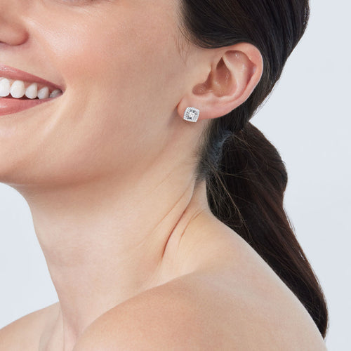 Miracle Halo Square Stud Earrings with 0.10ct of Diamonds in Sterling Silver Earrings Bevilles 