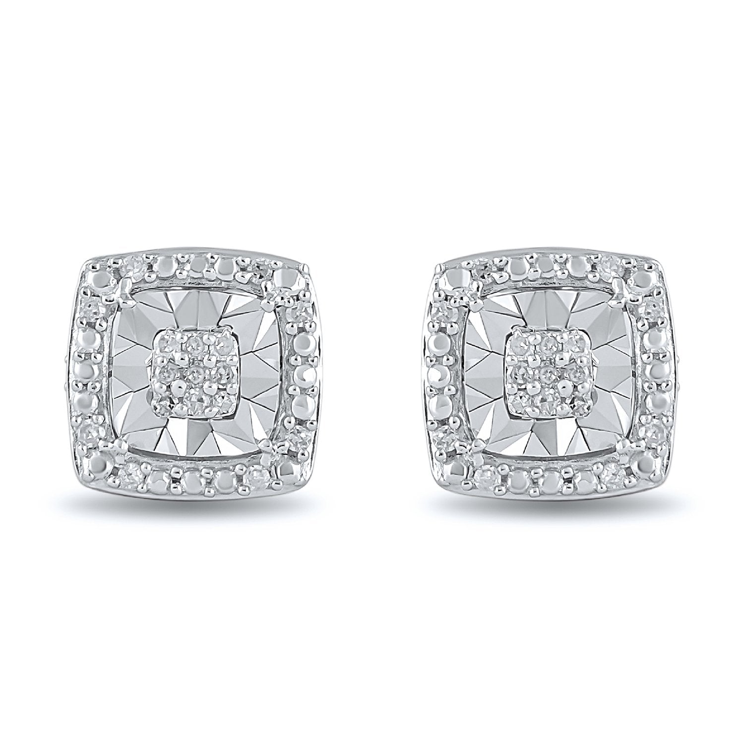 Miracle Halo Square Stud Earrings with 0.10ct of Diamonds in Sterling Silver Earrings Bevilles 