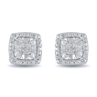 Miracle Halo Square Stud Earrings with 0.10ct of Diamonds in Sterling Silver Earrings Bevilles 