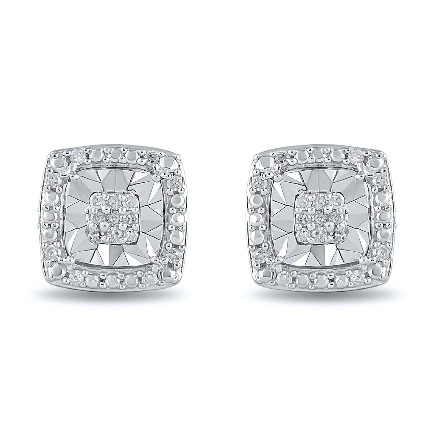 Miracle Halo Square Stud Earrings with 0.10ct of Diamonds in Sterling Silver Earrings Bevilles 