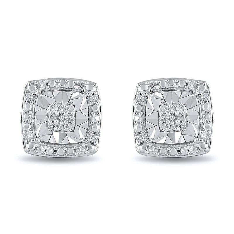 Miracle Halo Square Stud Earrings with 0.10ct of Diamonds in Sterling Silver Earrings Bevilles 