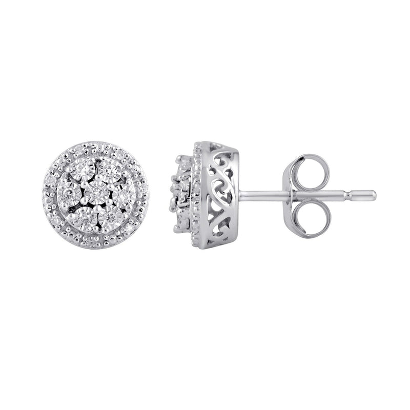 Halo Stud Earrings with 0.10ct of Diamonds in Sterling Silver Earrings Bevilles 