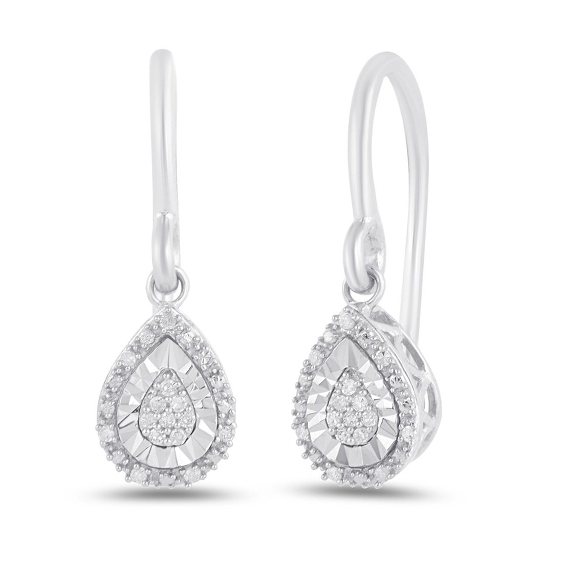 Diamond Set Pear Drop Earrings in Sterling Silver Earrings Bevilles 