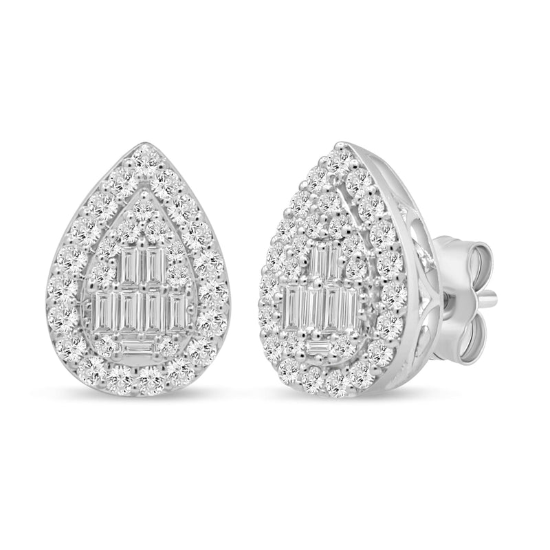 Halo Pear Shaped Stud Earrings with 1/2ct of Diamonds in Sterling Silver Earrings Bevilles 