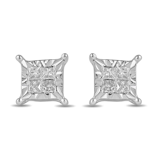 Miracle Halo Earrings with 0.10ct of Diamonds in Sterilng Silver Earrings Bevilles 