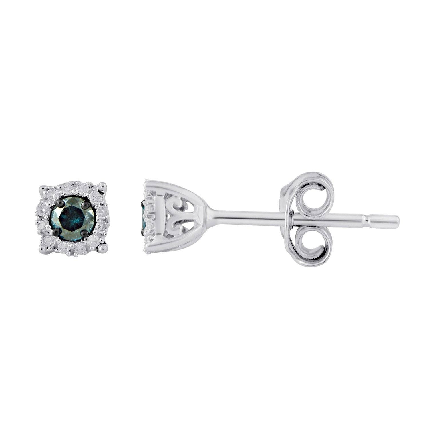 Halo Stud Earrings with 1/4ct of Diamonds in Sterling Silver Earrings Bevilles 