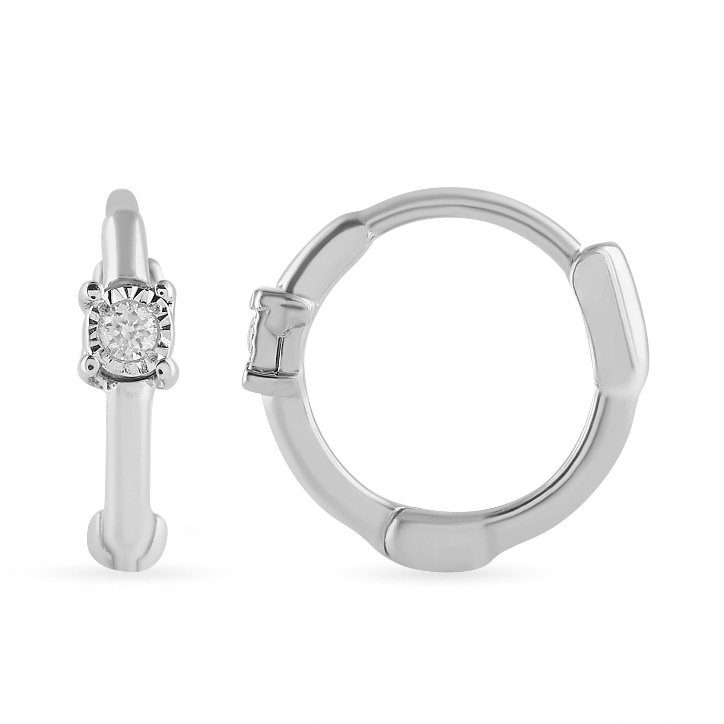 Diamond Set Huggie Hoop Earring in Sterling Silver Earrings Bevilles 