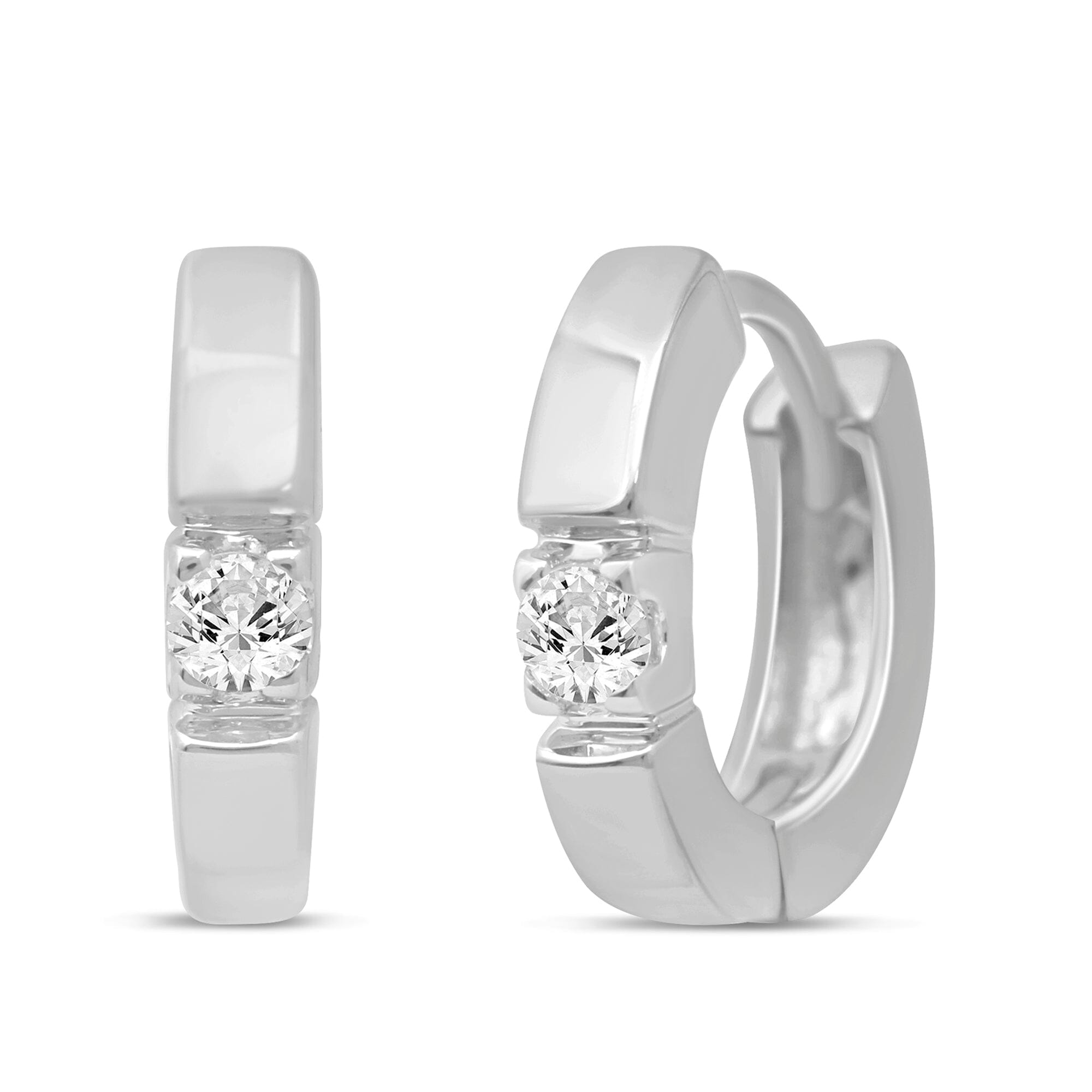 Single Station Huggie Hoop Earrings with 0.10ct of Diamonds in Sterling Silver Earrings Bevilles 