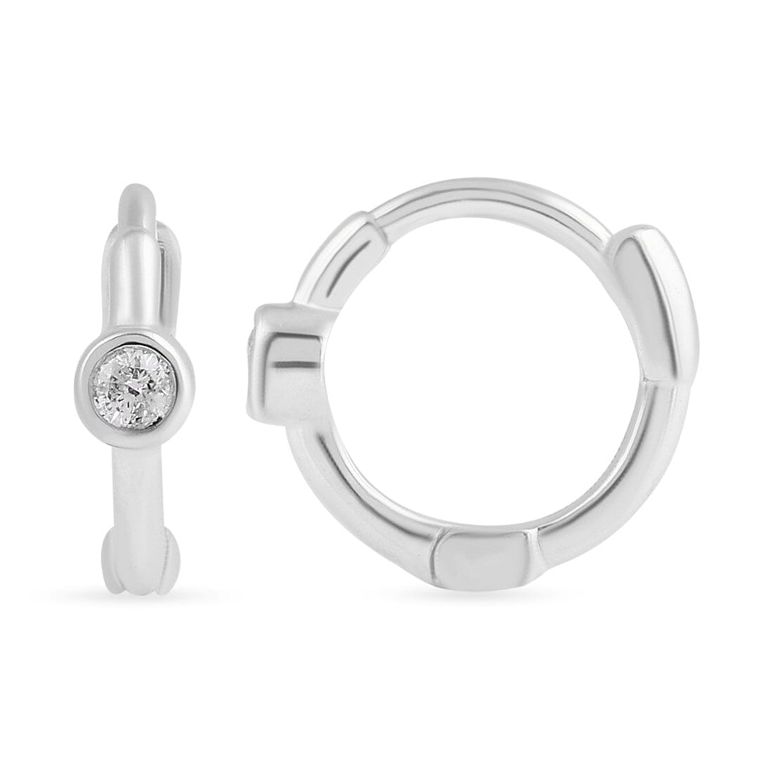 Bezel Set Huggie Hoop Earrings with 0.05ct of Diamonds in Sterling Silver Earrings Bevilles 