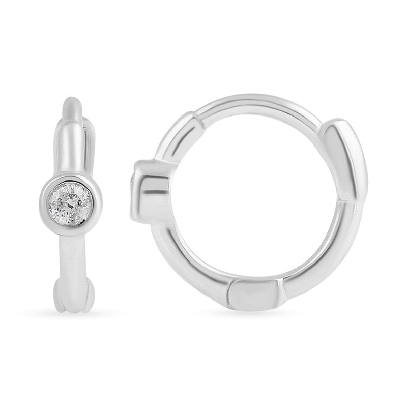 Bezel Set Huggie Hoop Earrings with 0.05ct of Diamonds in Sterling Silver Earrings Bevilles 