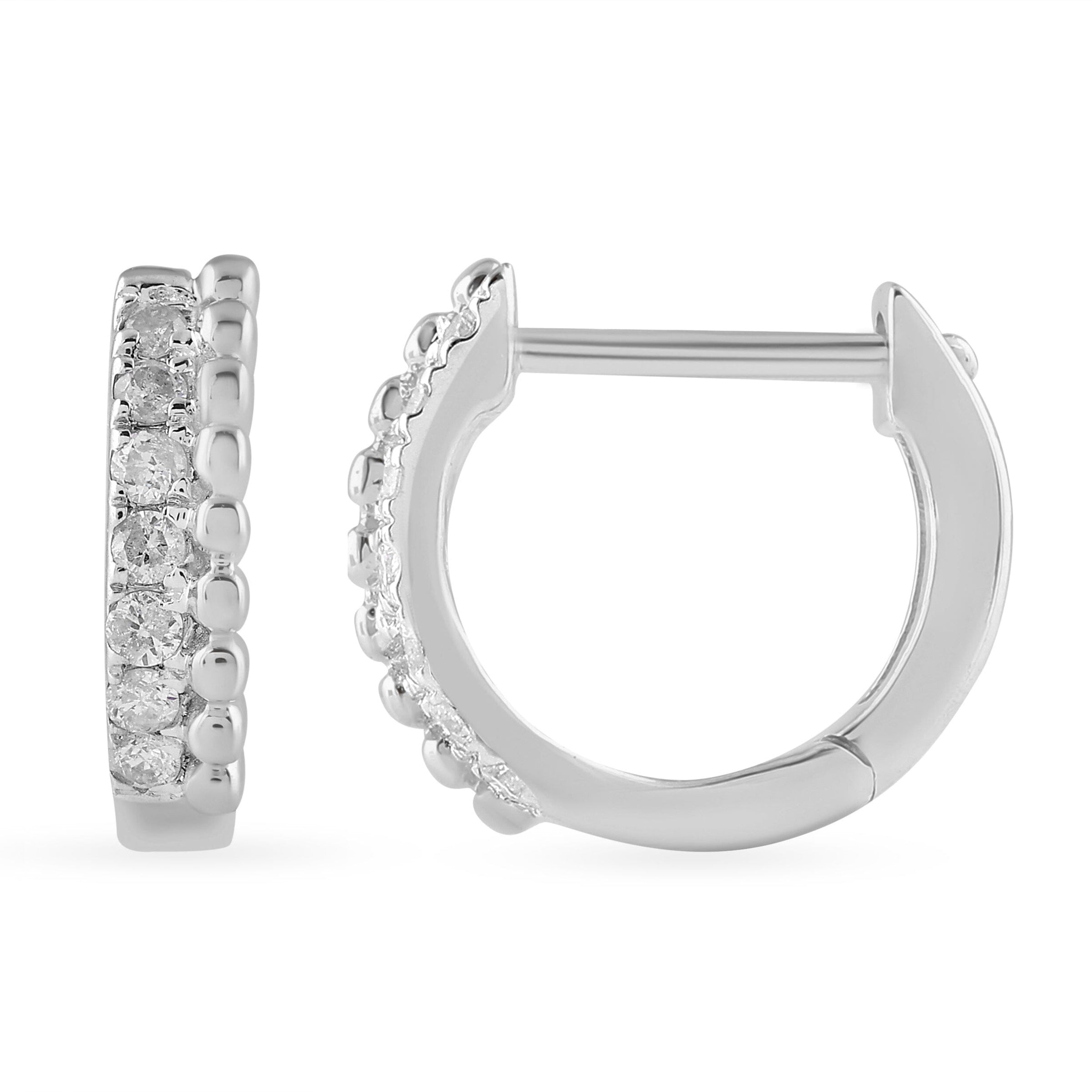Beaded Claw Huggie Hoop Earrings with 0.10ct of Diamonds in Sterling Silver Earrings Bevilles 