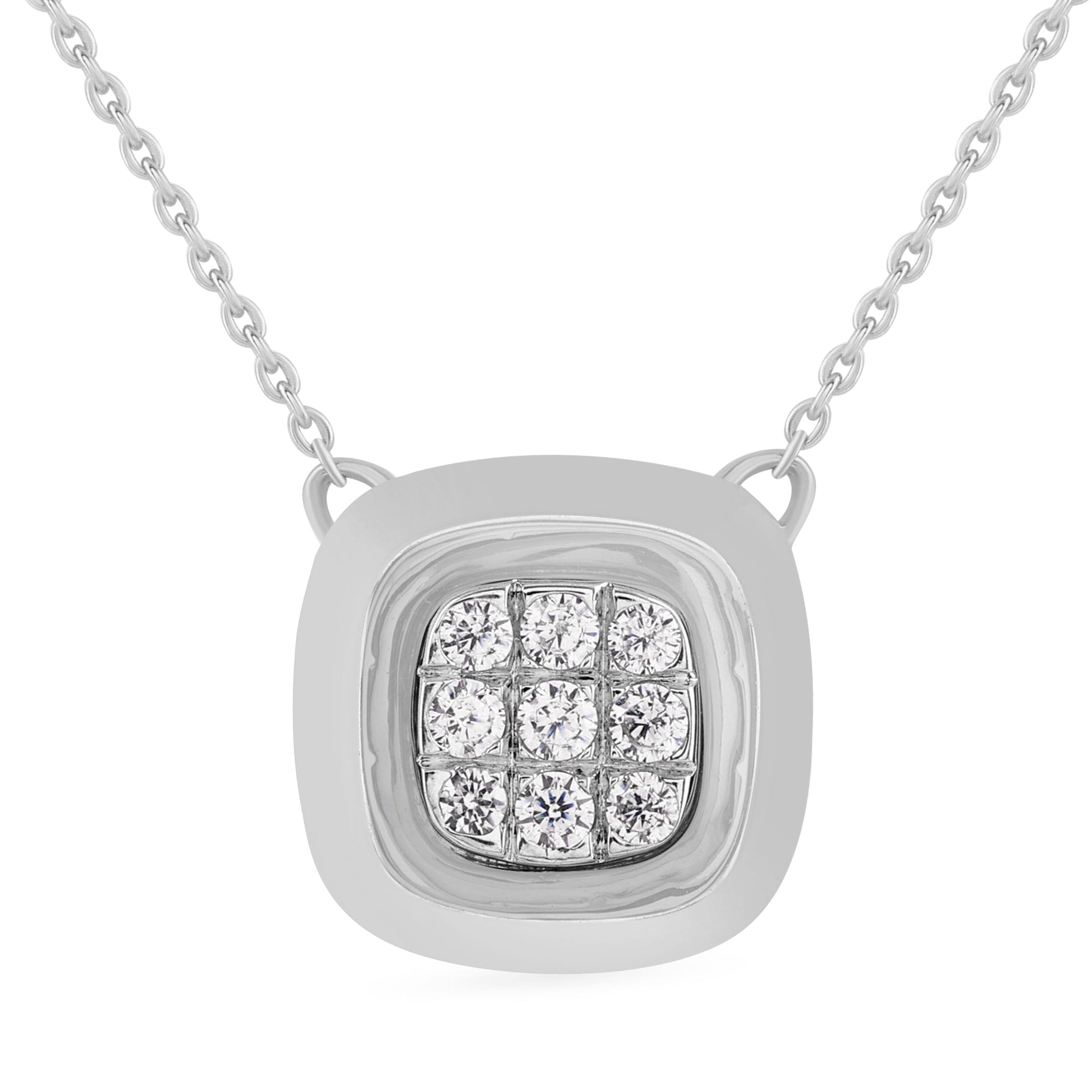 Bezel Set Cushion Look Necklace with 0.10ct of Diamonds in Sterling Silver Necklaces Bevilles 