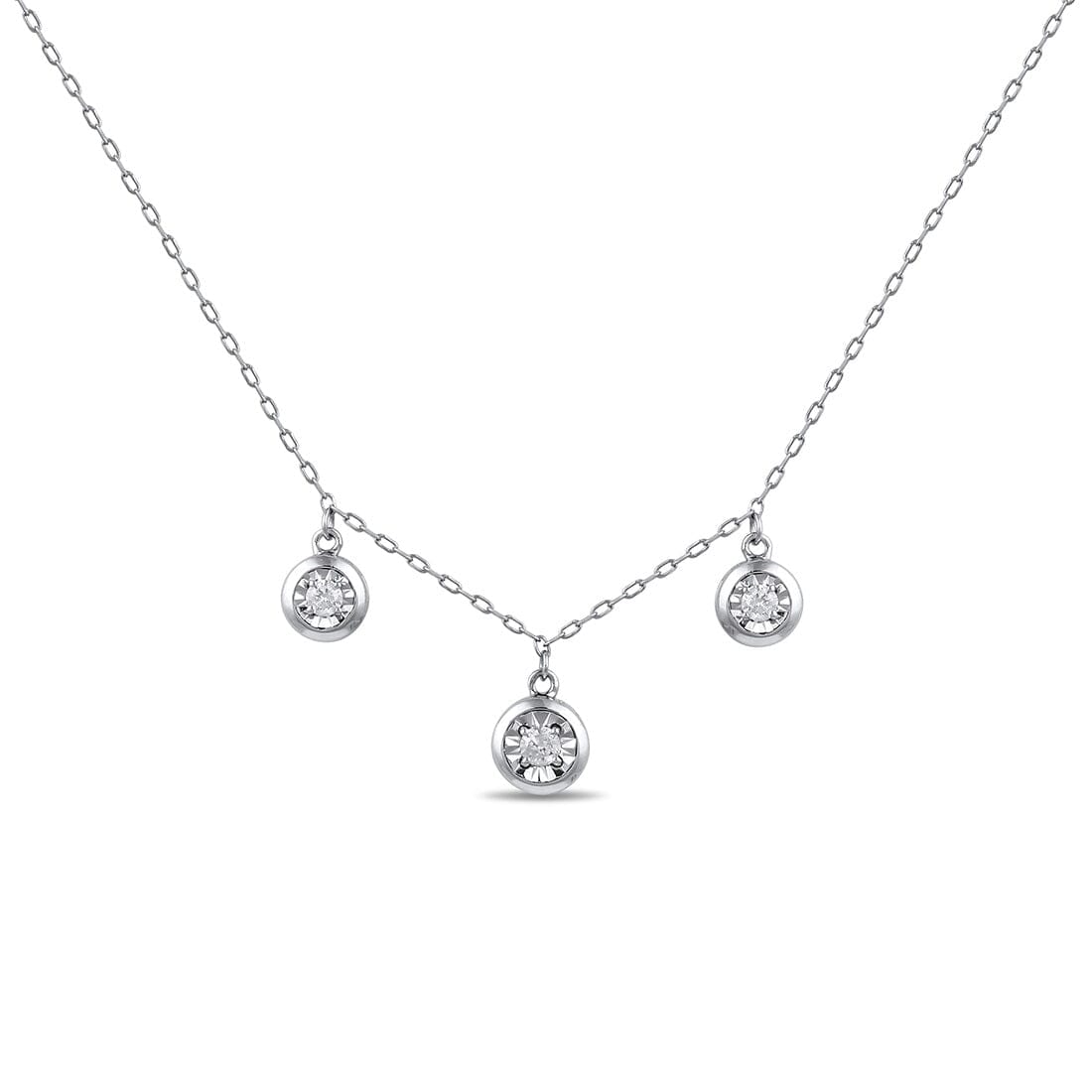 3 Station Necklace with 1/5ct of Diamonds in Sterling Silver Necklaces Bevilles 