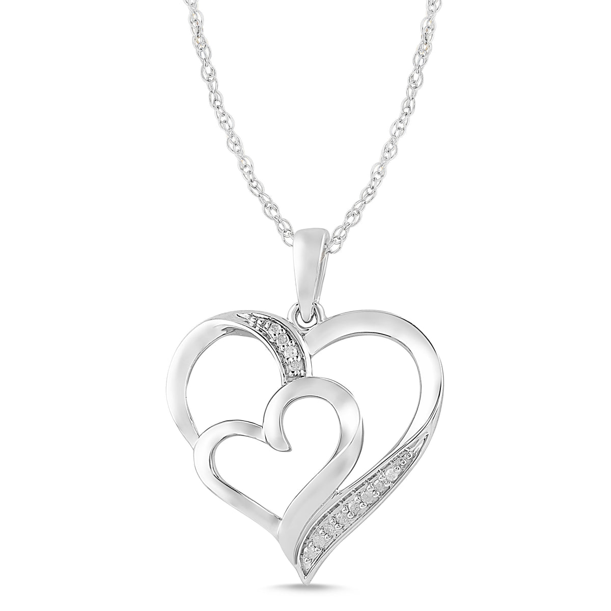 Diamond Double Heart Necklace in Sterling Silver Necklaces Bevilles 