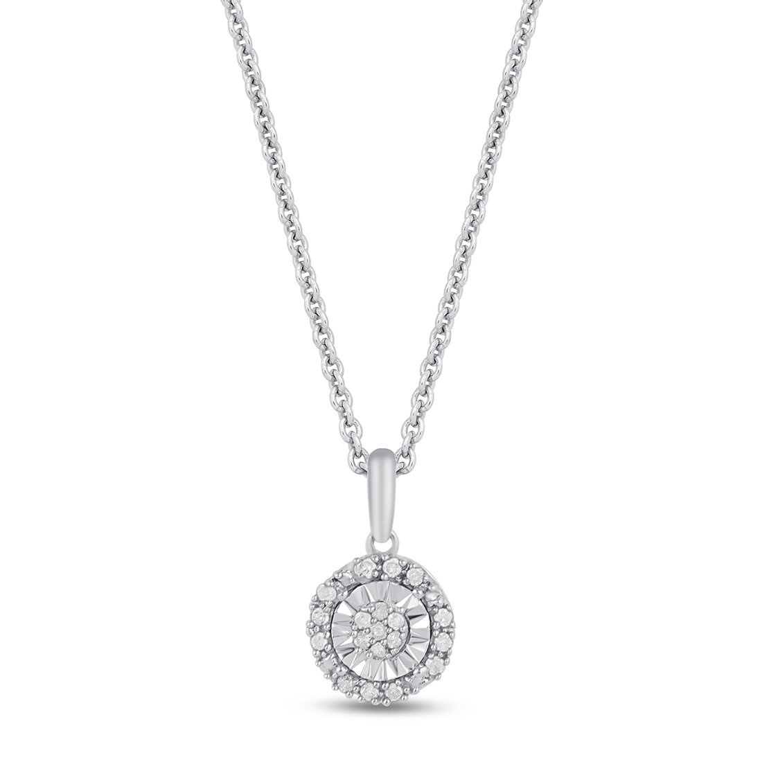 Diamond Set Miracle Halo Necklace in Sterling Silver Necklaces Bevilles 
