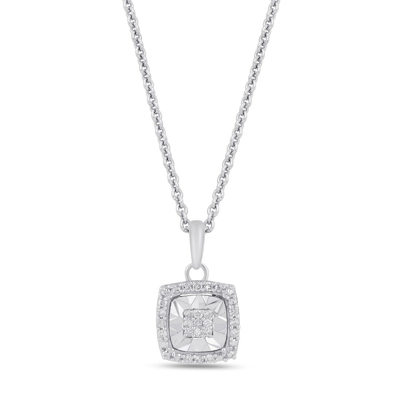 Diamond Set Cushion Miracle Halo Necklace in Sterling Silver Necklaces Bevilles 