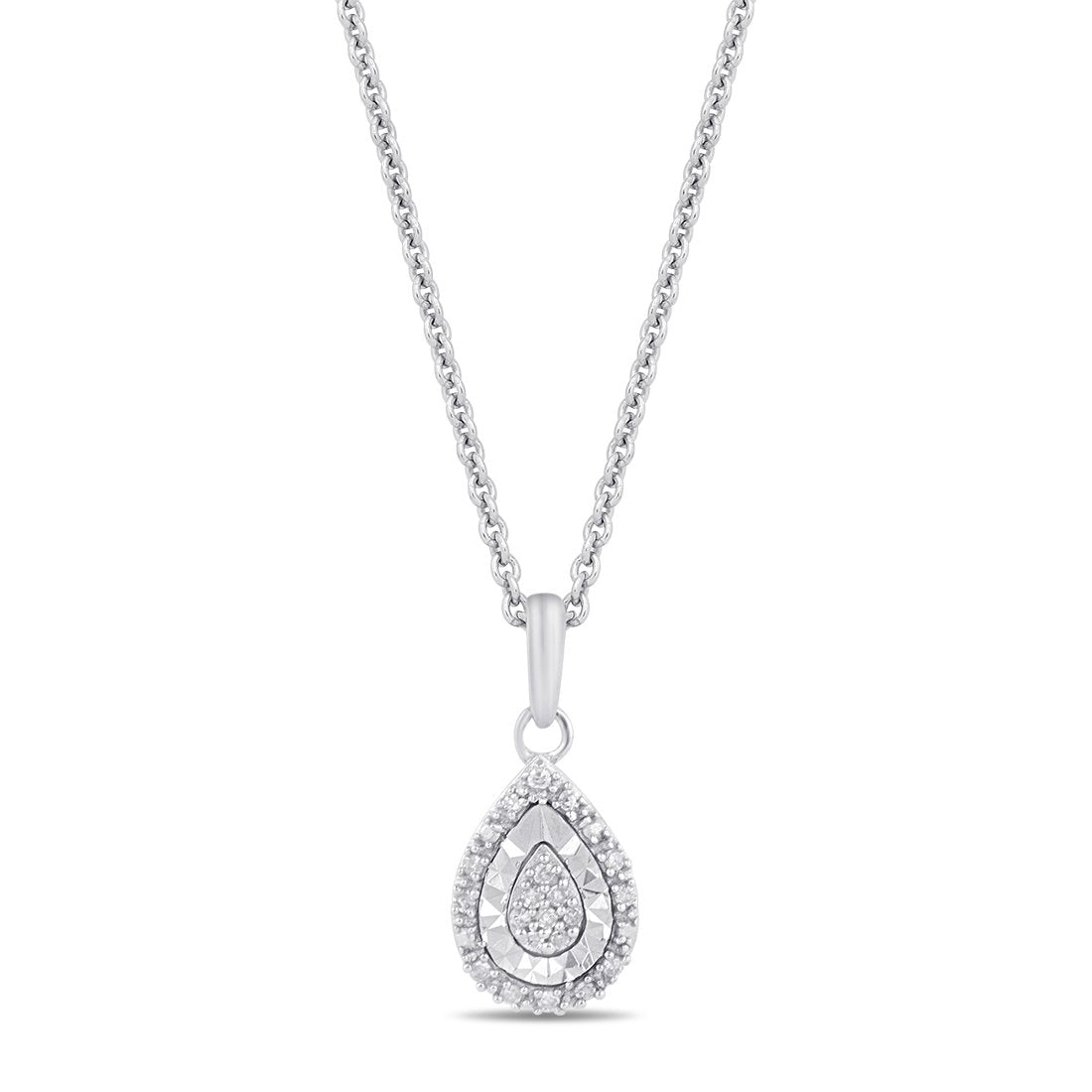 Diamond Set Pear Miracle Halo Necklace in Sterling Silver Necklaces Bevilles 