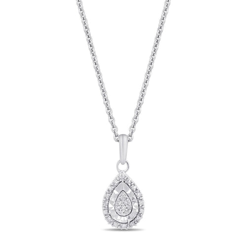 Diamond Set Pear Miracle Halo Necklace in Sterling Silver Necklaces Bevilles 