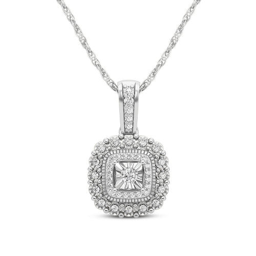 Miracle Halo Necklace with 0.15ct of Diamonds in Sterling Silver Necklaces Bevilles 