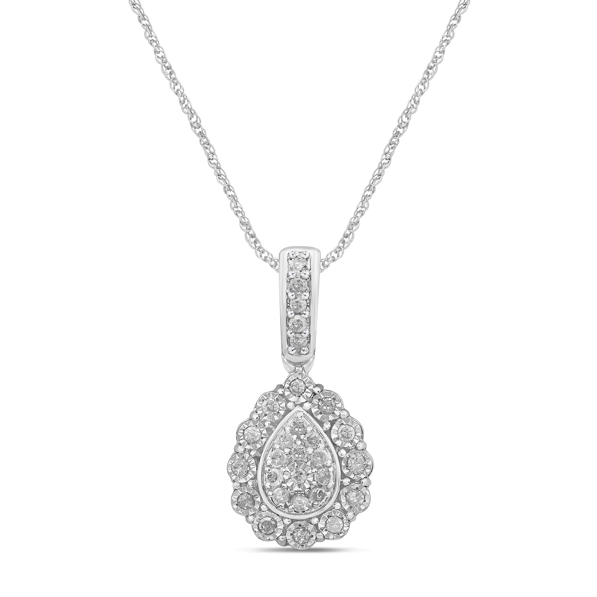 Fancy Pear Shape Necklace with 0.15ct of Diamonds in Sterling Silver Necklaces Bevilles 