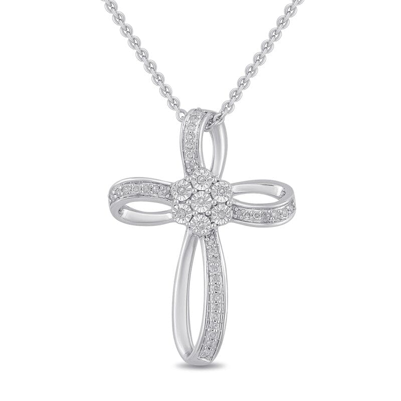 Fancy Cross Necklace with 0.10ct of Diamonds in Sterling Silver Necklaces Bevilles 