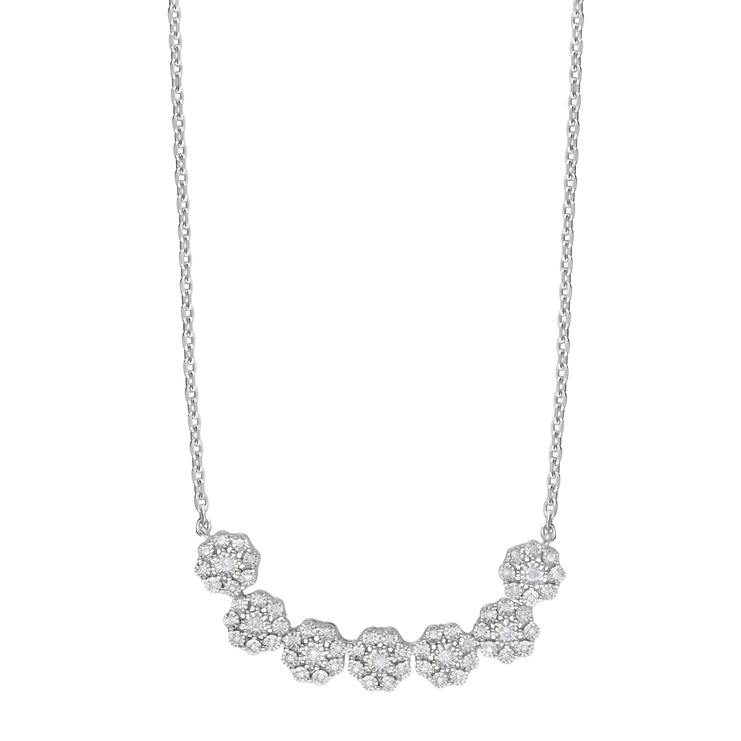 Brilliant Claw Flower Design Necklace with 1/4ct of Diamonds in Sterling Silver Necklaces Bevilles 
