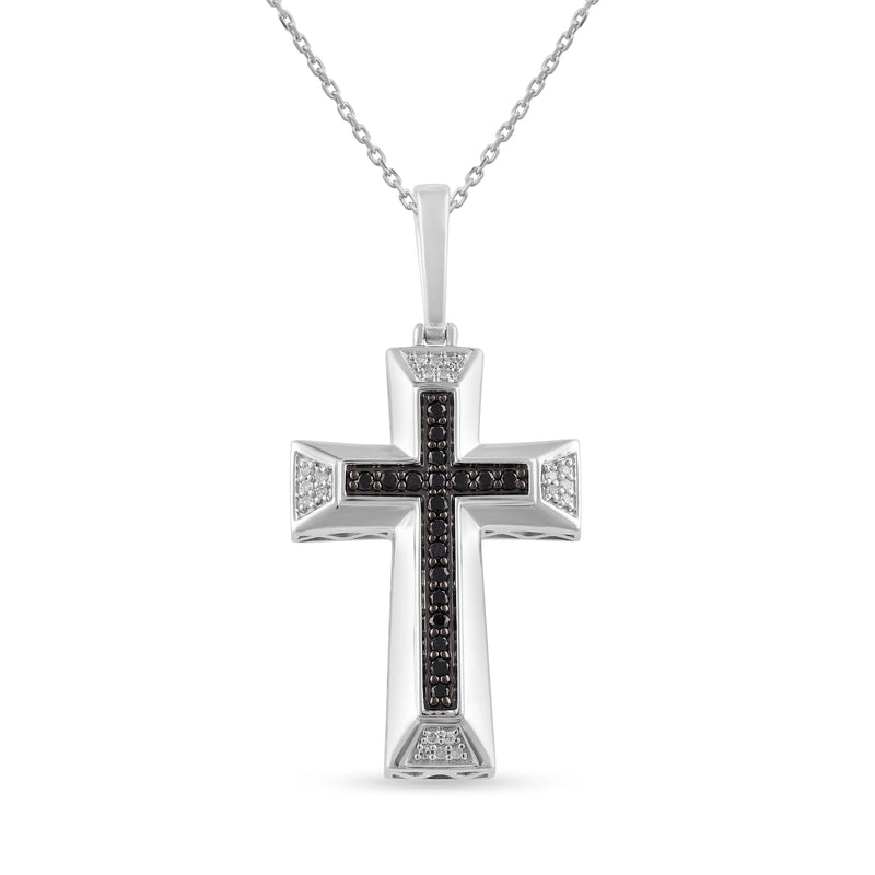 Black Cross Necklace with 1/2ct of Diamonds in Sterling Silver Necklaces Bevilles 