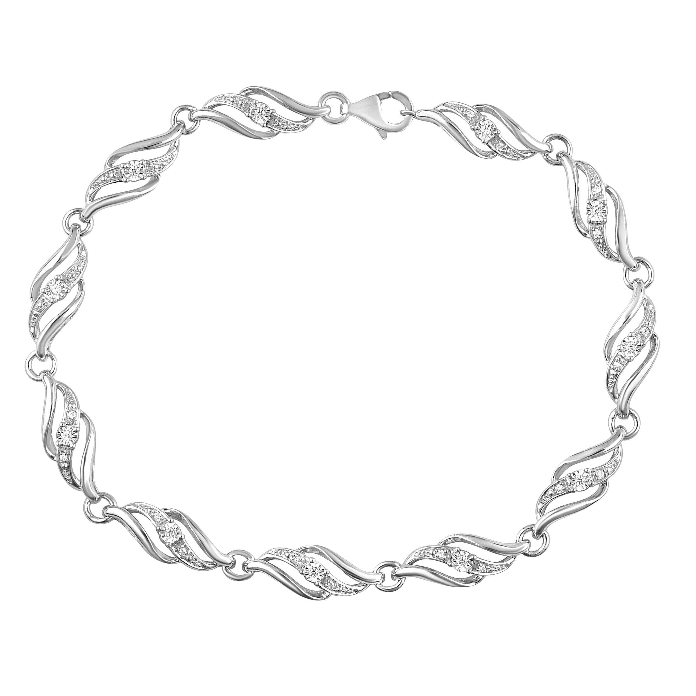 Swirl Link Bracelet with 0.10ct of Diamonds in Sterling Silver Bracelets Bevilles 