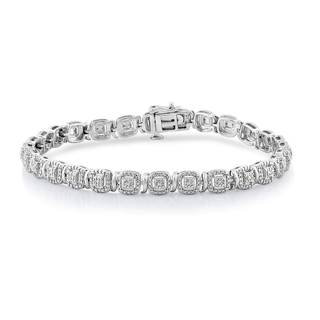 Halo Square Look Bracelet with 0.10ct of Diamonds in Sterling Silver Bracelets Bevilles 