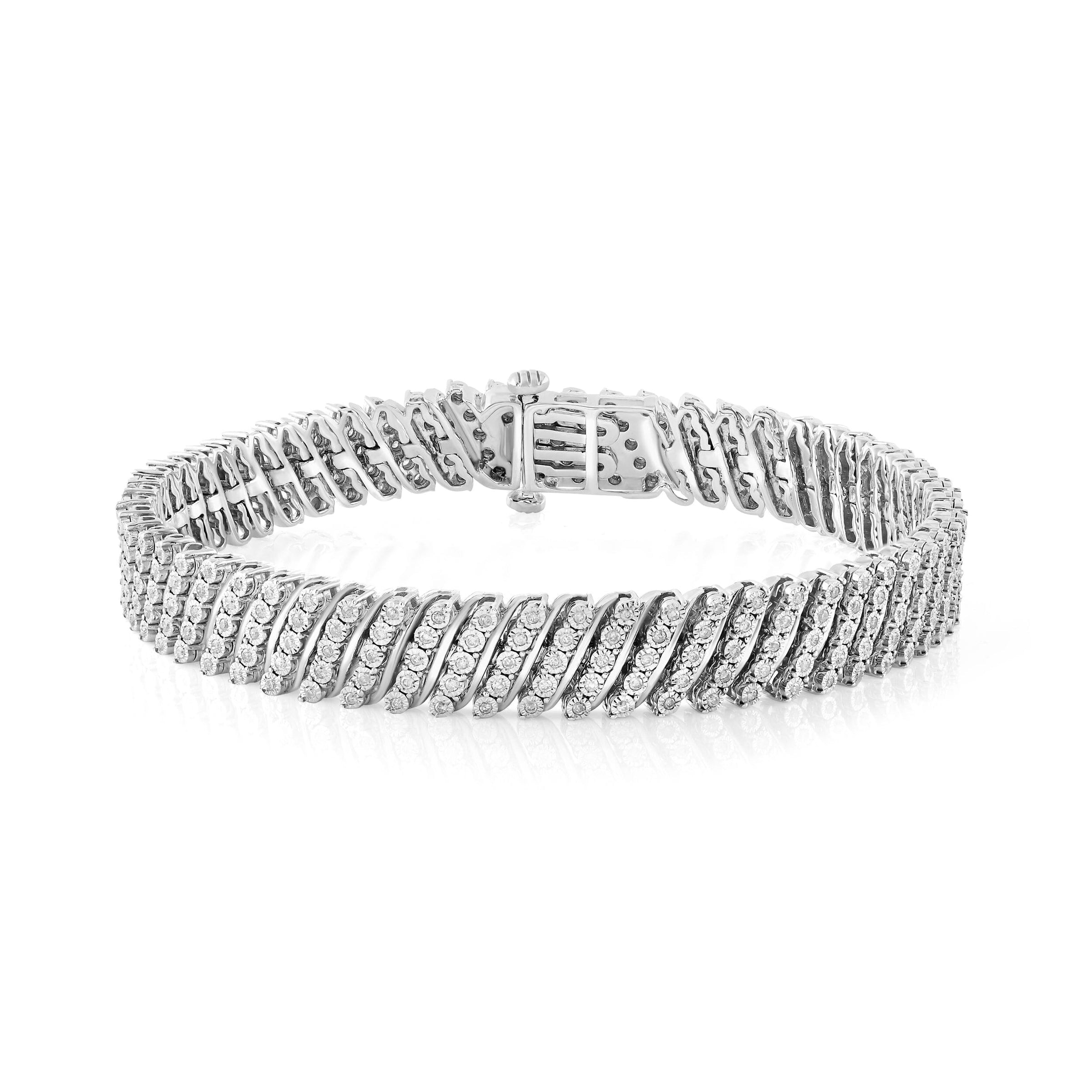 Diagonal Fancy Bracelet with 1.00ct of Diamonds in Sterling Silver Bracelets Bevilles 