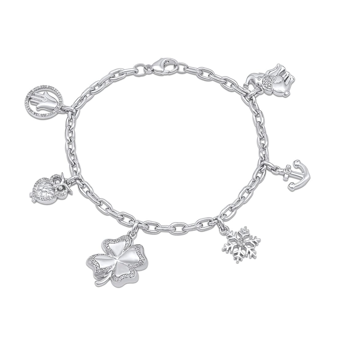 Good Luck Multi Charm Bracelet with 1/4ct of Diamonds in Sterling