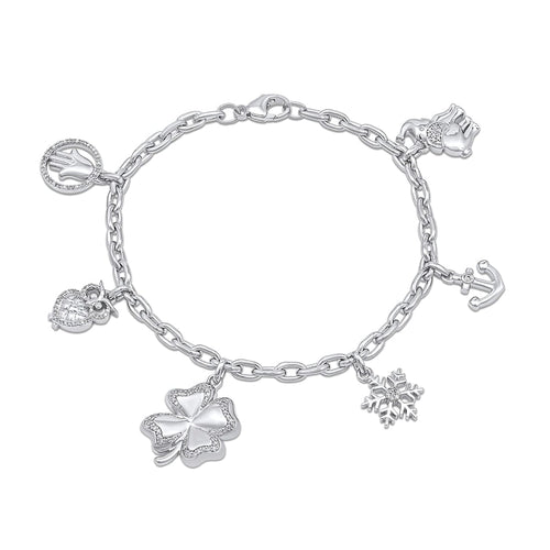 Good Luck Multi Charm Bracelet with 1/4ct of Diamonds in Sterling Silver Bracelets Bevilles 