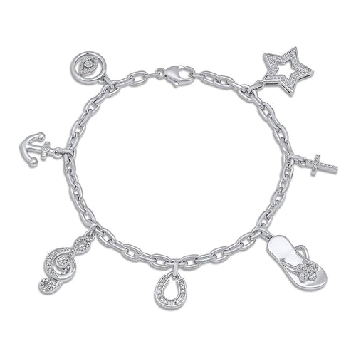 Seven Charm Bracelet with 1/3ct of Diamonds in Sterling Silver Bracelets Bevilles 