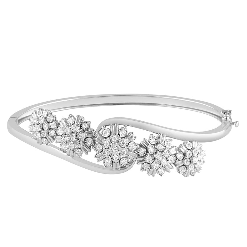 Sterling Silver Fancy Cluster Bangle with 1/2ct of Diamonds Bracelets Bevilles 