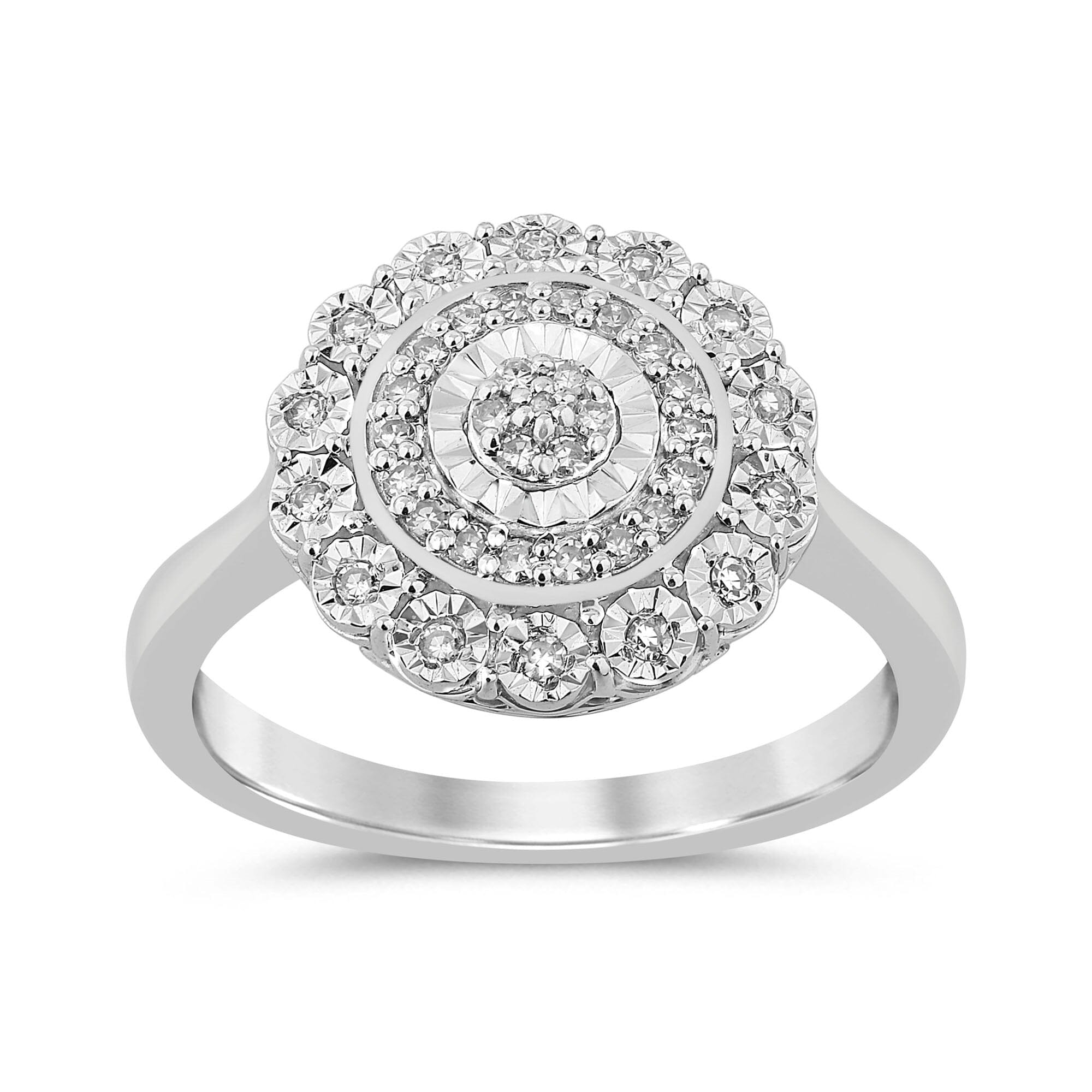 Double Halo Ring with 0.15ct of Diamonds in Sterling Silver Rings Bevilles 