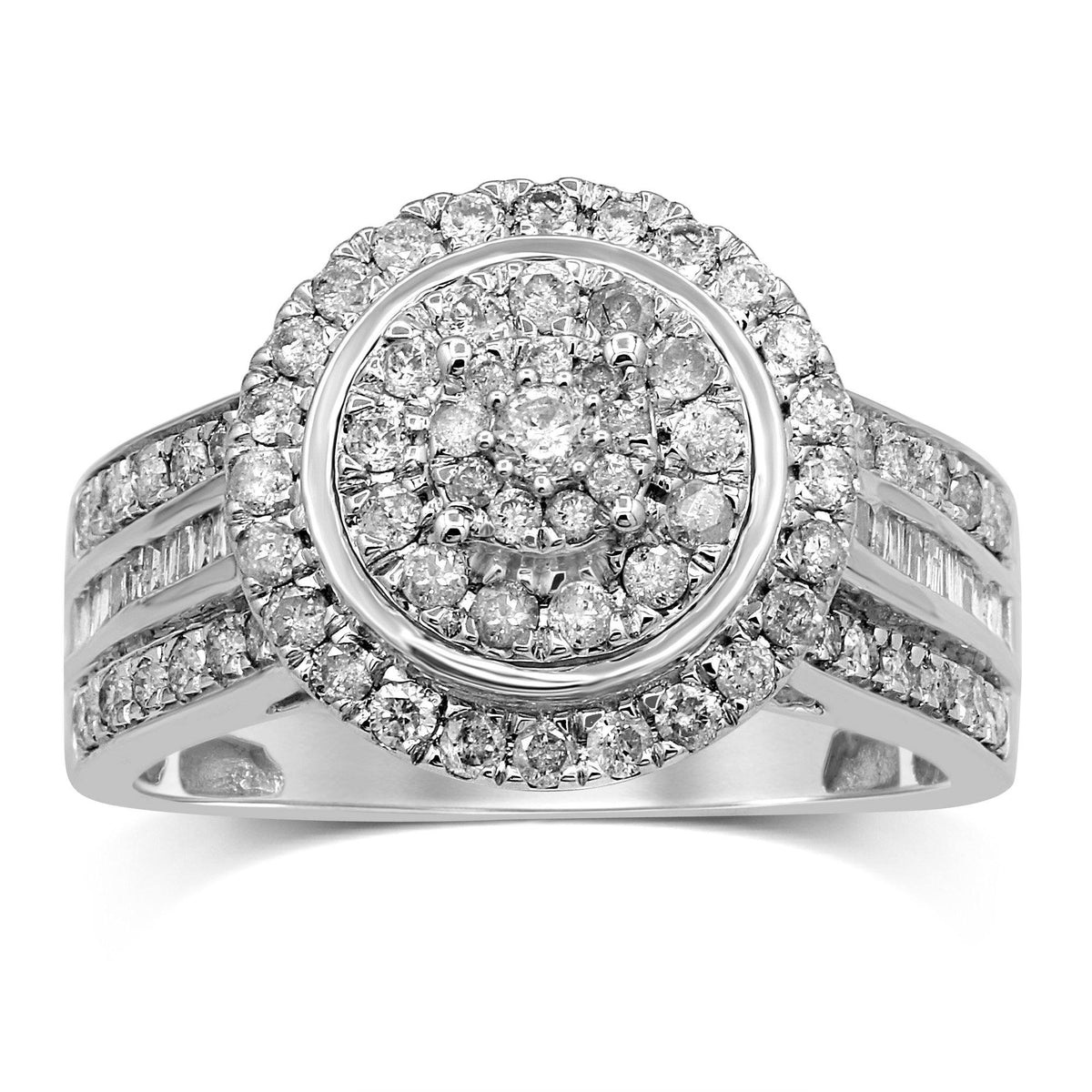 Halo Baguette Ring with 1.00ct of Diamonds in Sterling Silver Rings Bevilles 