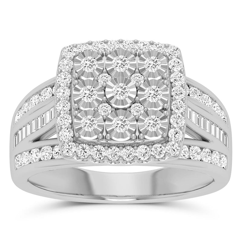 Halo Square Look Ring with 1.00ct of Diamonds in Sterling Silver Rings Bevilles 