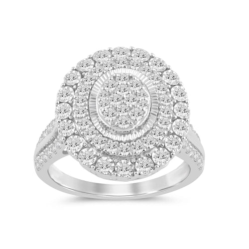 Miracle Surround Halo Oval Shaped Ring with 1.00ct of Diamonds in Sterling Silver Rings Bevilles 