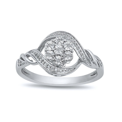 Sterling Silver 0.07ct Diamond Brilliant Illusion Flower Ring Rings Bevilles 