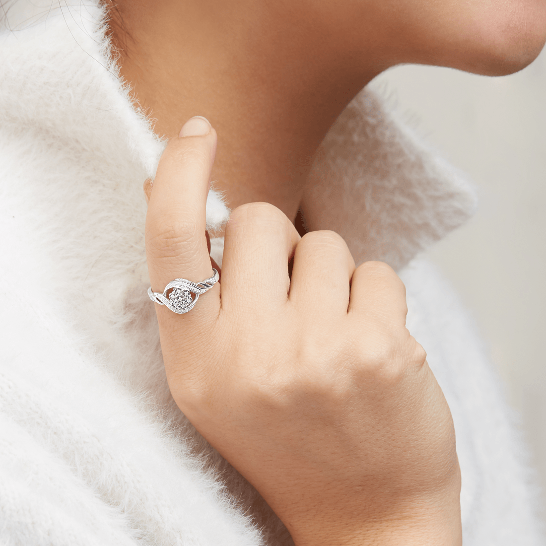 Sterling Silver 0.07ct Diamond Brilliant Illusion Flower Ring Rings Bevilles 