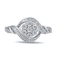 Sterling Silver 0.07ct Diamond Brilliant Illusion Flower Ring Rings Bevilles 